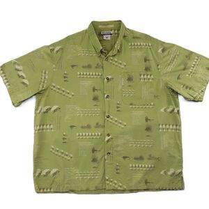 Columbia River Lodge Mens XXL Green Short Sleeve‎ Button Up Fishing Flies Shirt